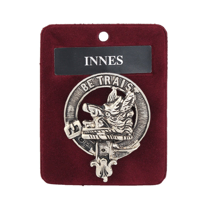 Innes Clan Badge, Kilt Pin, Lapel Pin, Cufflinks, Keyring/Key Fob & Gift Set — Fine Pewter by Art Pewter — Made in Scotland (Shiny Finish) - Heritage Of Scotland - Badge
