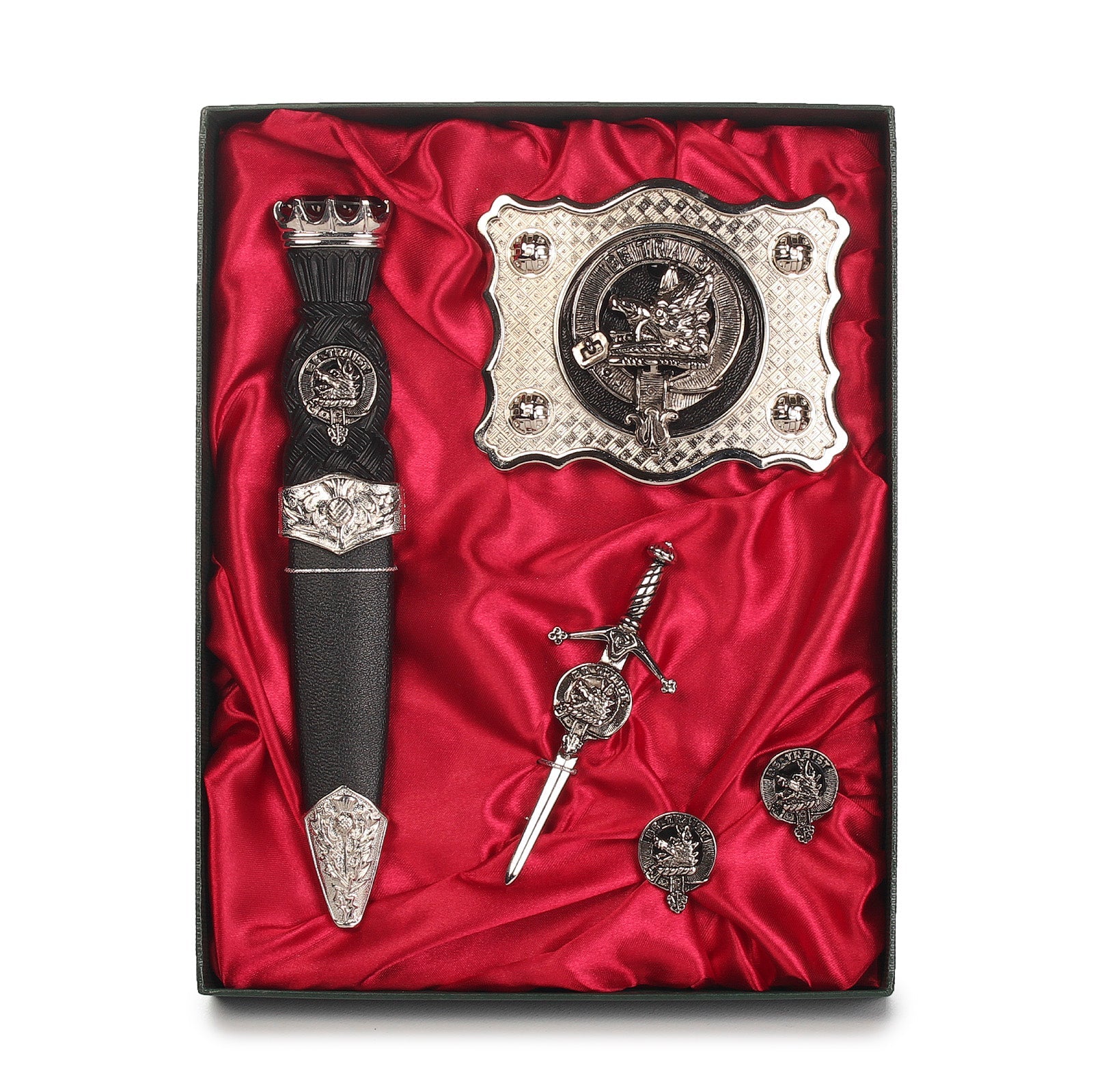 Innes Clan Badge, Kilt Pin, Lapel Pin, Cufflinks, Keyring/Key Fob & Gift Set — Fine Pewter by Art Pewter — Made in Scotland (Shiny Finish) - Heritage Of Scotland - Gift Set