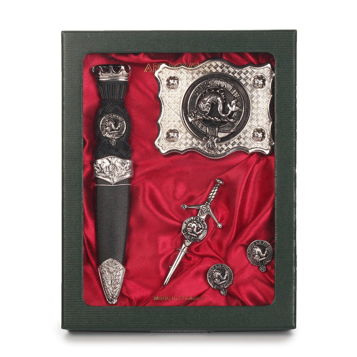 Kennedy Clan Badge, Kilt Pin, Lapel Pin, Cufflinks, Keyring/Key Fob & Gift Set — Fine Pewter by Art Pewter — Made in Scotland (Shiny Finish) - Heritage Of Scotland - Gift Set