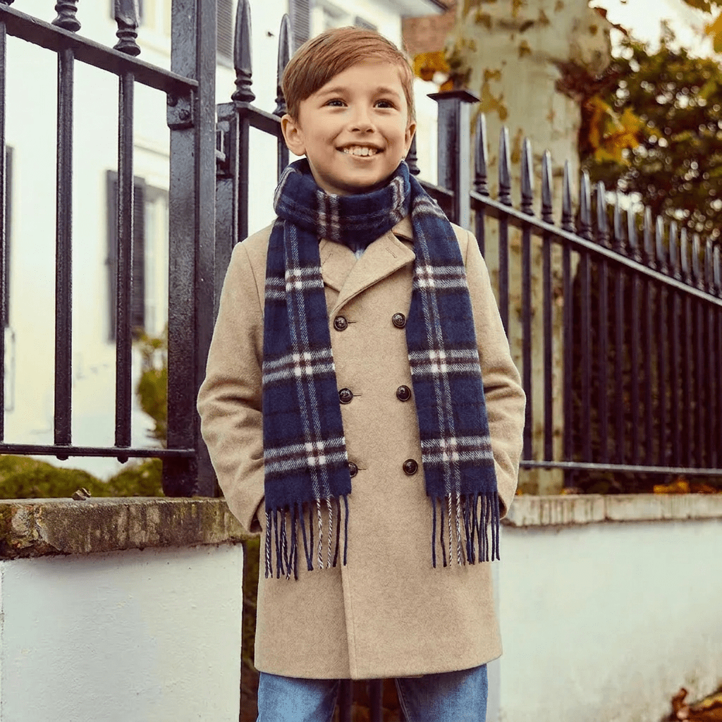 Kids 100% Lambswool Tartan Mini Scarf – Soft Children’s Wool Scarf - THOMSON NAVY - Heritage Of Scotland -