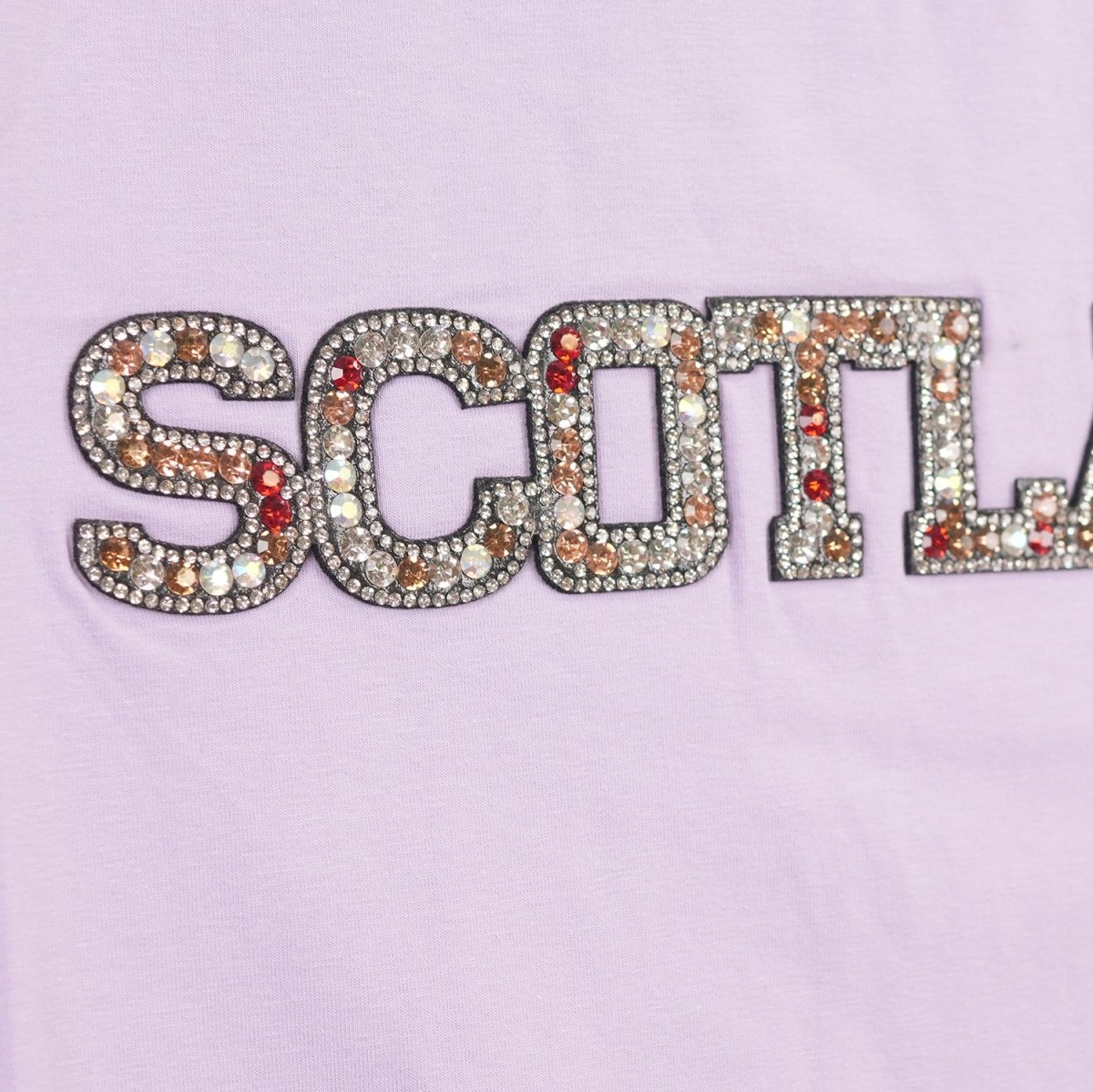 Ladies Diamante Scotland T-Shirt – Cotton Sparkle Tee - Lilac - Heritage Of Scotland - XS