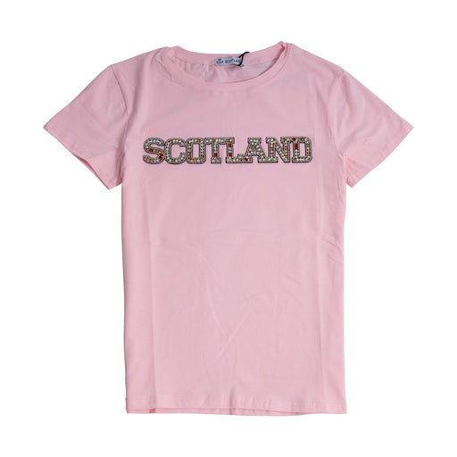 Ladies Diamante Scotland T-Shirt Pink - Heritage Of Scotland - PINK