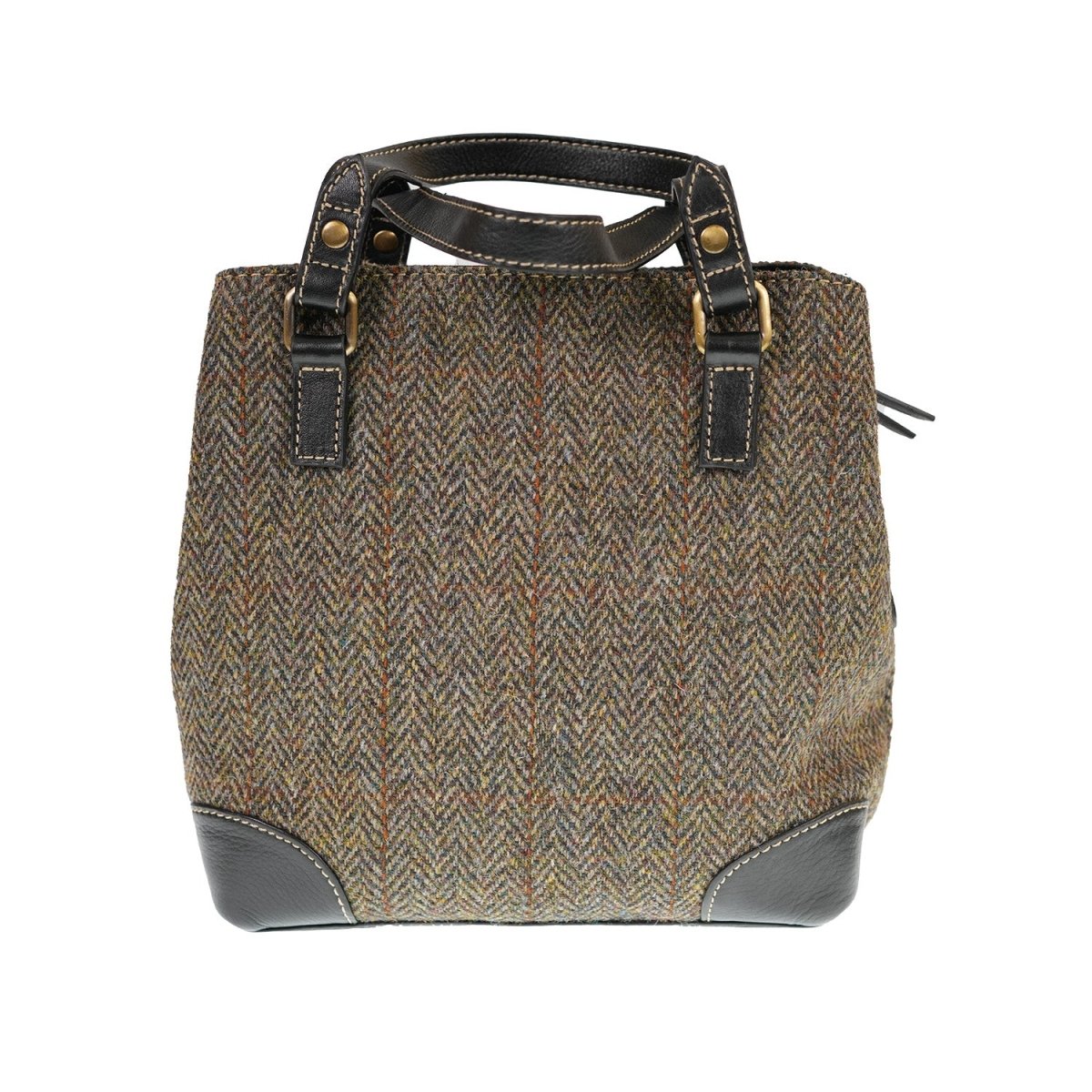 Ladies Harris Tweed And Leather Hand Bag - BROWN HERRINGBONE / BLACK - Heritage Of Scotland -