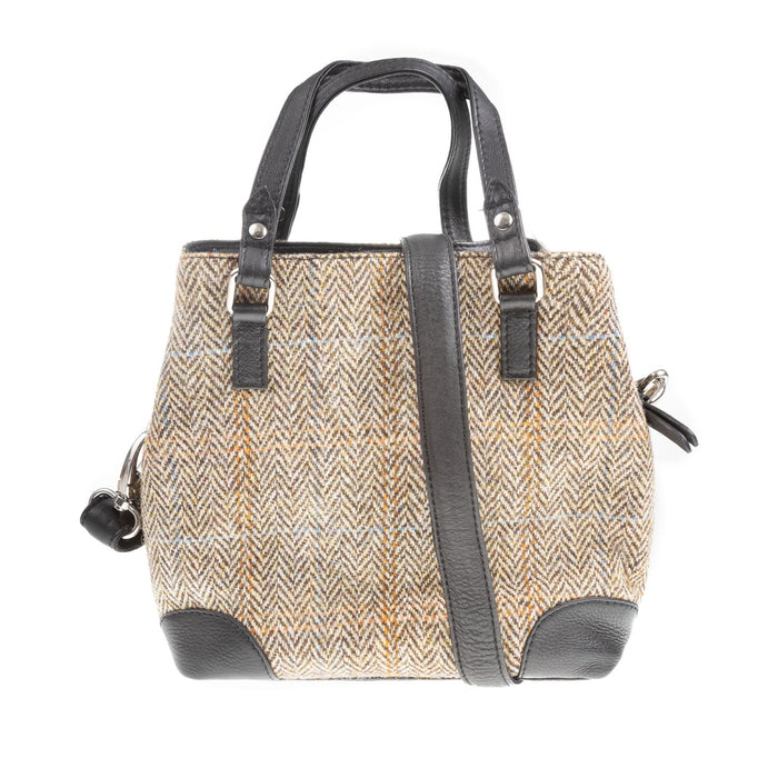 Ladies Ht Leather Hand Bag Tan & Brown Herringbone / Black - Heritage Of Scotland - TAN & BROWN HERRINGBONE / BLACK