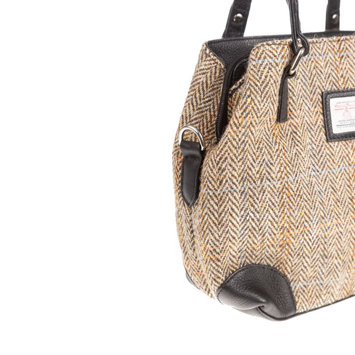 Ladies Ht Leather Hand Bag Tan & Brown Herringbone / Black - Heritage Of Scotland - TAN & BROWN HERRINGBONE / BLACK