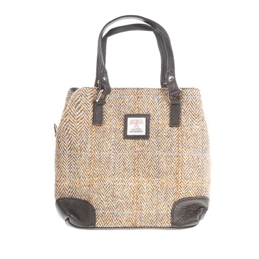 Ladies Ht Leather Hand Bag Tan & Brown Herringbone / Black - Heritage Of Scotland - TAN & BROWN HERRINGBONE / BLACK