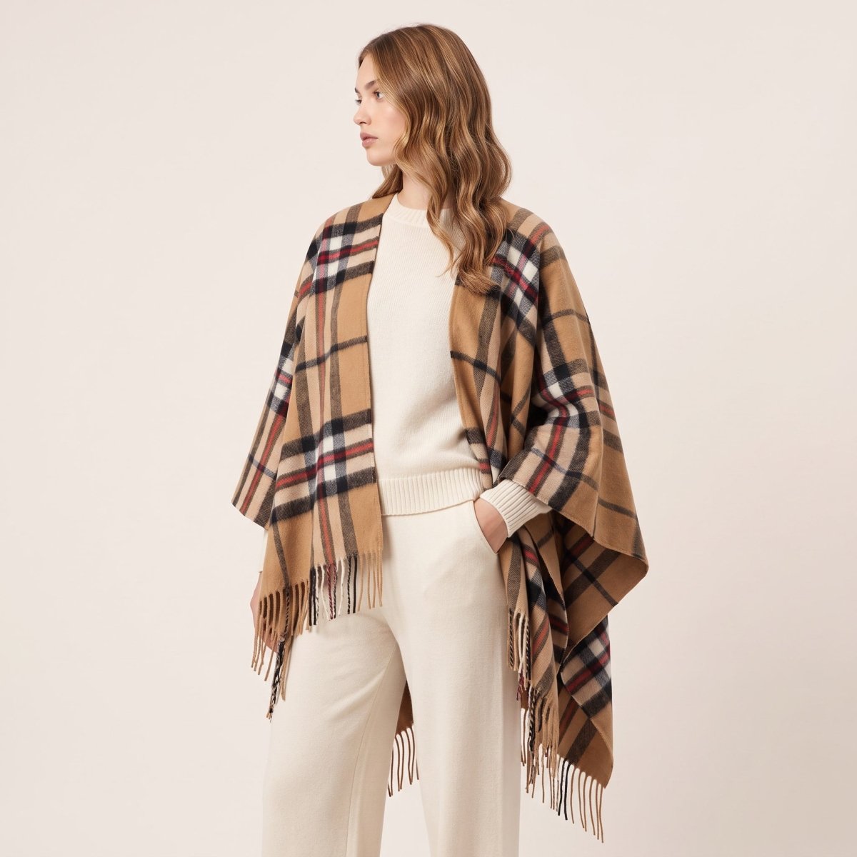 Ladies Mini Cape Edinburgh 100% Lambswool - Exploded Thomson Camel - Heritage Of Scotland -