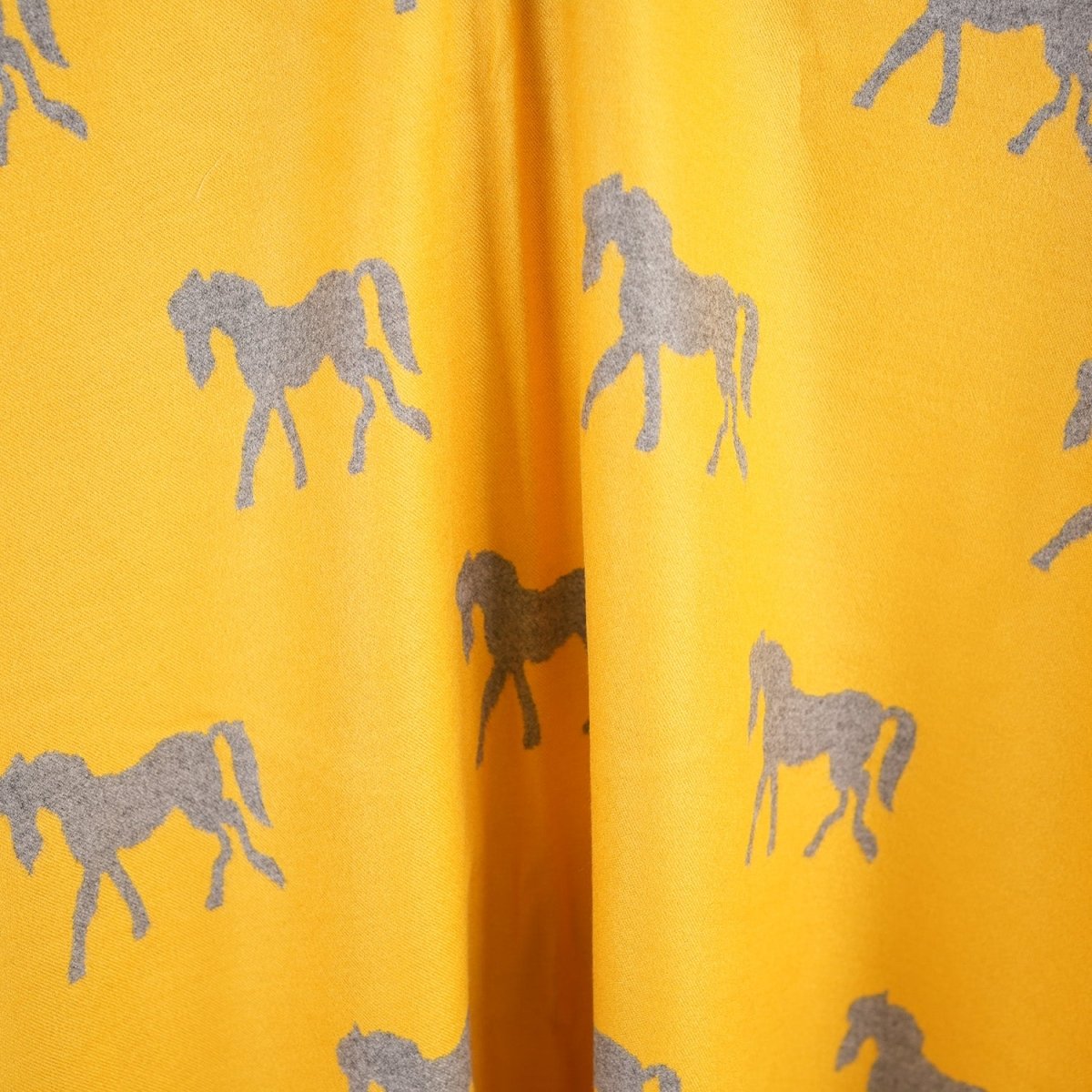 Ladies Mustard Yellow Horse Print Reversible Wrap Cape - ORCHE AND LIGHT GREY - Heritage Of Scotland -