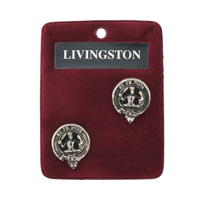 Livingstone Clan Badge, Kilt Pin, Lapel Pin, Cufflinks, Keyring/Key Fob & Gift Set — Fine Pewter by Art Pewter — Made in Scotland (Shiny Finish) - Heritage Of Scotland - Cufflinks
