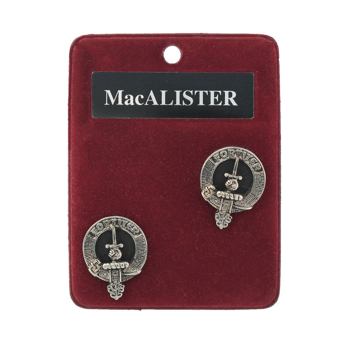 MacAlister Clan Badge, Kilt Pin, Lapel Pin, Cufflinks, Keyring/Key Fob & Gift Set — Fine Pewter by Art Pewter — Made in Scotland (Shiny Finish) - Heritage Of Scotland - Cufflinks