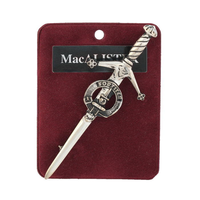 MacAlister Clan Badge, Kilt Pin, Lapel Pin, Cufflinks, Keyring/Key Fob & Gift Set — Fine Pewter by Art Pewter — Made in Scotland (Shiny Finish) - Heritage Of Scotland - Kilt Pin