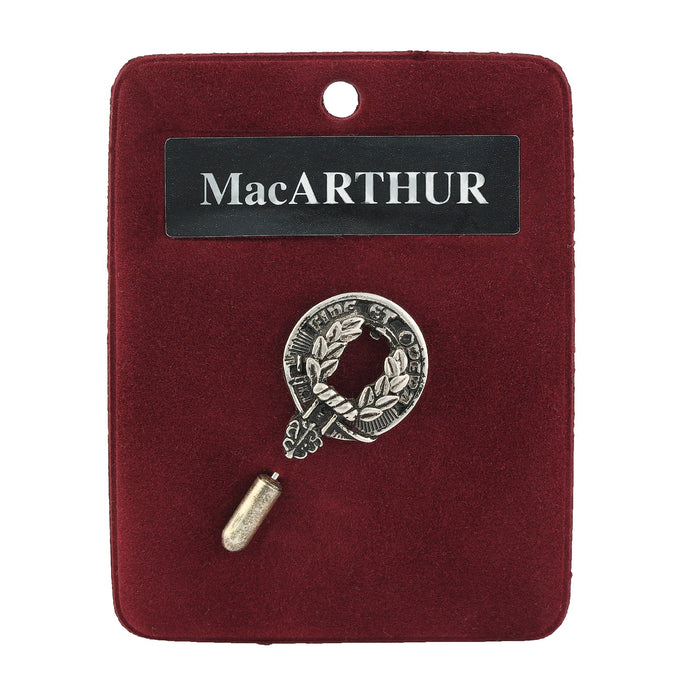 MacArthur Clan Badge, Kilt Pin, Lapel Pin, Cufflinks, Keyring/Key Fob & Gift Set — Fine Pewter by Art Pewter — Made in Scotland (Shiny Finish) - Heritage Of Scotland - Lapel Pin
