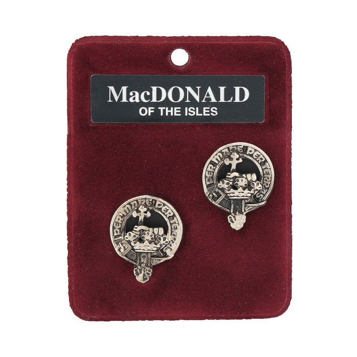 MacDonald of the Isles Clan Badge, Kilt Pin, Lapel Pin, Cufflinks, Keyring/Key Fob & Gift Set — Fine Pewter by Art Pewter — Made in Scotland (Shiny Finish) - Heritage Of Scotland - Cufflinks