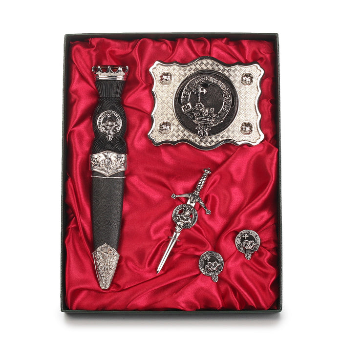 MacDonald of the Isles Clan Badge, Kilt Pin, Lapel Pin, Cufflinks, Keyring/Key Fob & Gift Set — Fine Pewter by Art Pewter — Made in Scotland (Shiny Finish) - Heritage Of Scotland - Gift Set