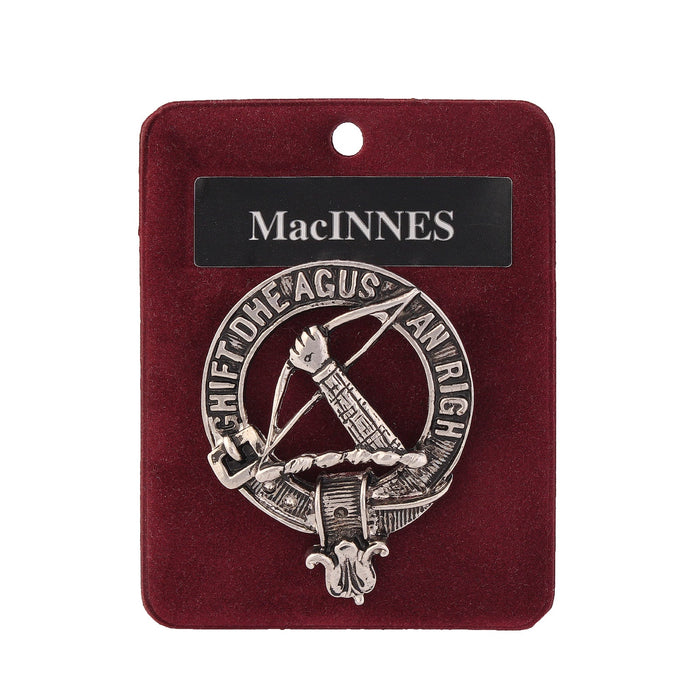 MacInnes Clan Badge, Kilt Pin, Lapel Pin, Cufflinks, Keyring/Key Fob & Gift Set — Fine Pewter by Art Pewter — Made in Scotland (Shiny Finish) - Heritage Of Scotland - Kilt Pin