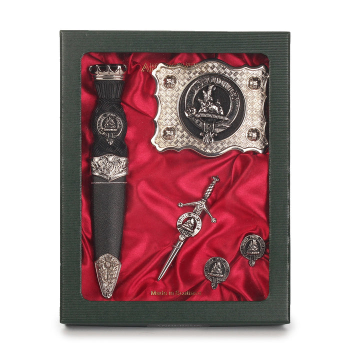 MacKenzie Clan Badge, Kilt Pin, Lapel Pin, Cufflinks, Keyring/Key Fob & Gift Set — Fine Pewter by Art Pewter — Made in Scotland (Shiny Finish) - Heritage Of Scotland - Gift Set