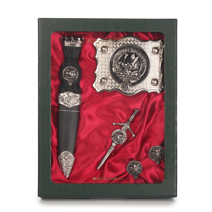 MacKinnon Clan Badge, Kilt Pin, Lapel Pin, Cufflinks, Keyring/Key Fob & Gift Set — Fine Pewter by Art Pewter — Made in Scotland (Shiny Finish) - Heritage Of Scotland - Gift Set
