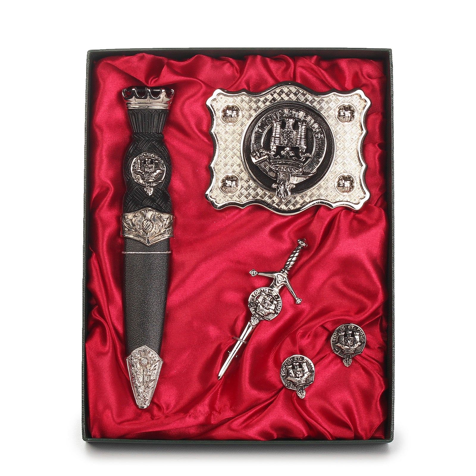 MacLachlan Clan Badge, Kilt Pin, Lapel Pin, Cufflinks, Keyring/Key Fob & Gift Set — Fine Pewter by Art Pewter — Made in Scotland (Shiny Finish) - Heritage Of Scotland - Gift Set