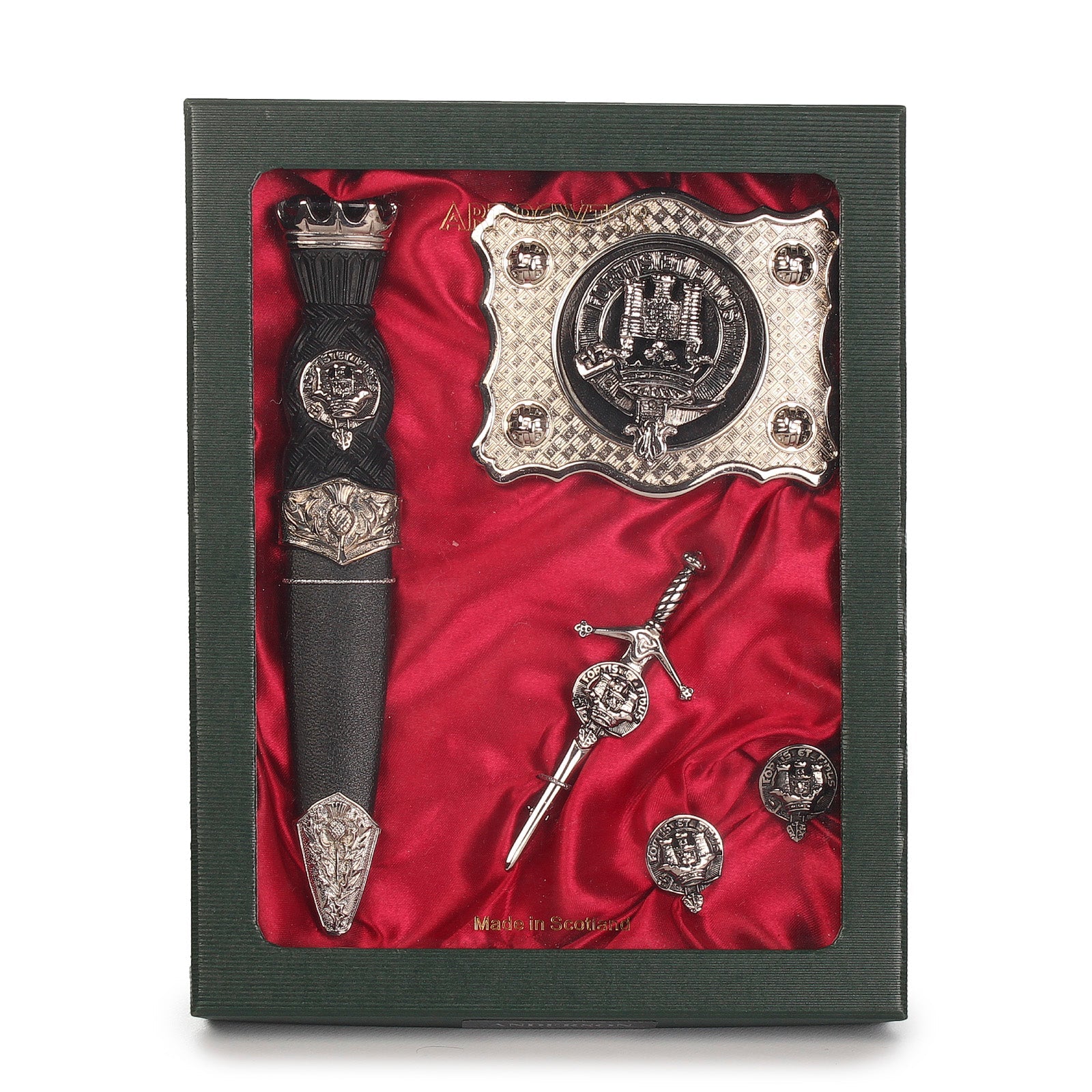 MacLachlan Clan Badge, Kilt Pin, Lapel Pin, Cufflinks, Keyring/Key Fob & Gift Set — Fine Pewter by Art Pewter — Made in Scotland (Shiny Finish) - Heritage Of Scotland - Gift Set