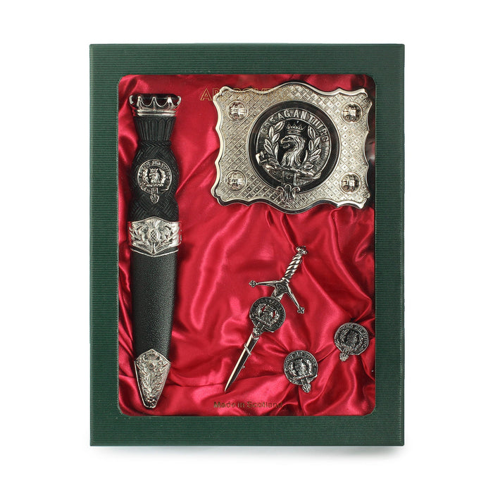 MacLaren Clan Badge, Kilt Pin, Lapel Pin, Cufflinks, Keyring/Key Fob & Gift Set — Fine Pewter by Art Pewter — Made in Scotland (Shiny Finish) - Heritage Of Scotland - Gift Set