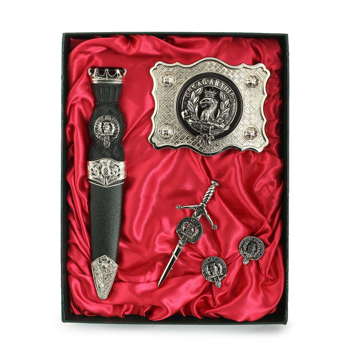 MacLaren Clan Badge, Kilt Pin, Lapel Pin, Cufflinks, Keyring/Key Fob & Gift Set — Fine Pewter by Art Pewter — Made in Scotland (Shiny Finish) - Heritage Of Scotland - Gift Set