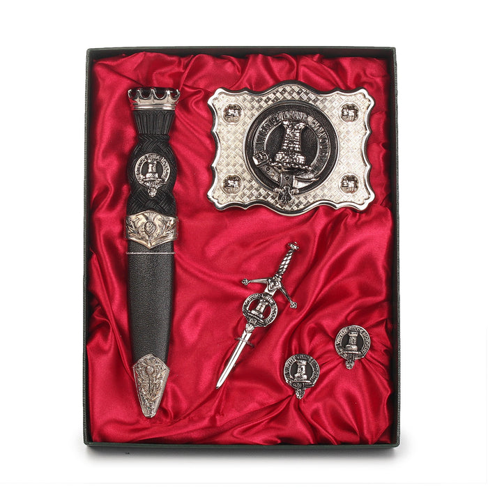 MacLean Clan Badge, Kilt Pin, Lapel Pin, Cufflinks, Keyring/Key Fob & Gift Set — Fine Pewter by Art Pewter — Made in Scotland (Shiny Finish) - Heritage Of Scotland - Gift Set