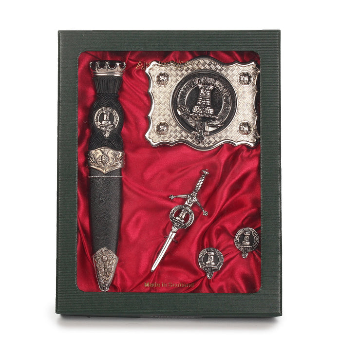 MacLeod Clan Badge, Kilt Pin, Lapel Pin, Cufflinks, Keyring/Key Fob & Gift Set — Fine Pewter by Art Pewter — Made in Scotland (Shiny Finish) - Heritage Of Scotland - Gift Set