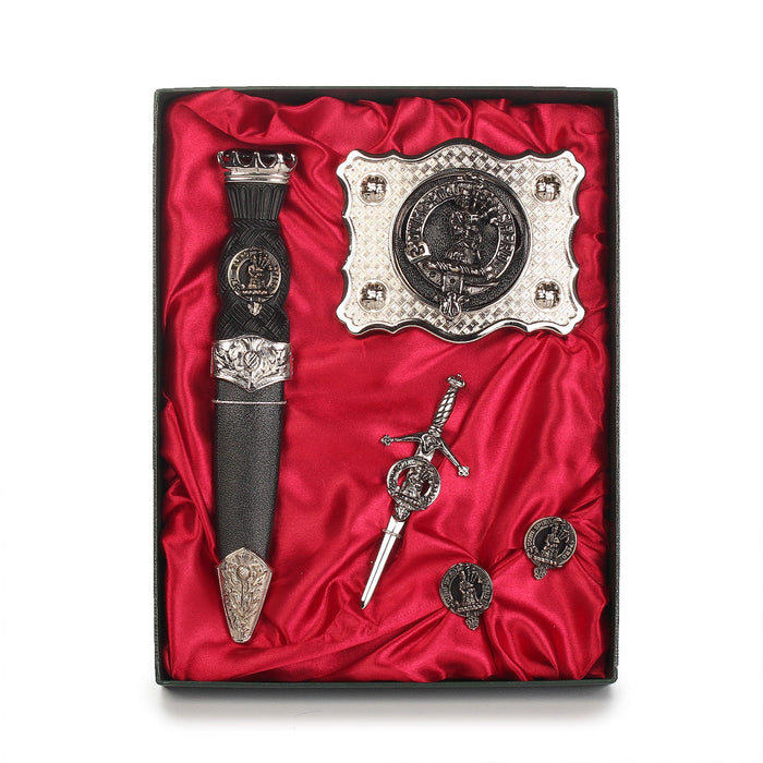 MacMillan Clan Badge, Kilt Pin, Lapel Pin, Cufflinks, Keyring/Key Fob & Gift Set — Fine Pewter by Art Pewter — Made in Scotland (Shiny Finish) - Heritage Of Scotland - Gift Set