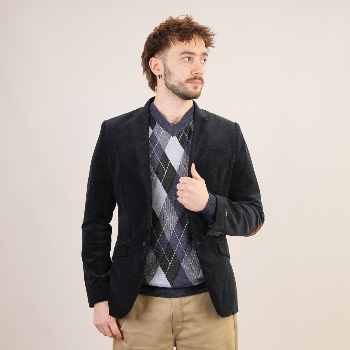 Men's Argyle Ballantrae Jumper Navy Melange - Heritage Of Scotland - NAVY MELANGE