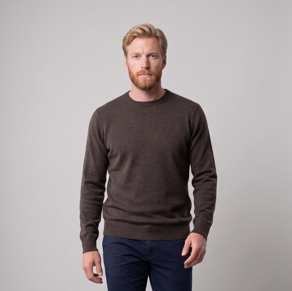Men's Dunedin Cashmere 100% Cashmere Crew Neck Jumper - Ptarmigan - Heritage Of Scotland - XS