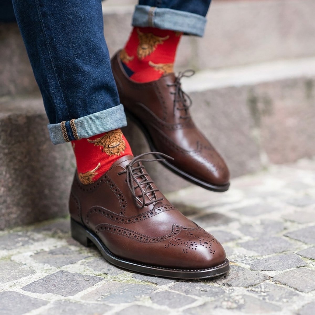 Men’s Luxury Bamboo Socks – Soft, Breathable & Stylish Everyday Comfort - COW HEAD RED - Heritage Of Scotland -