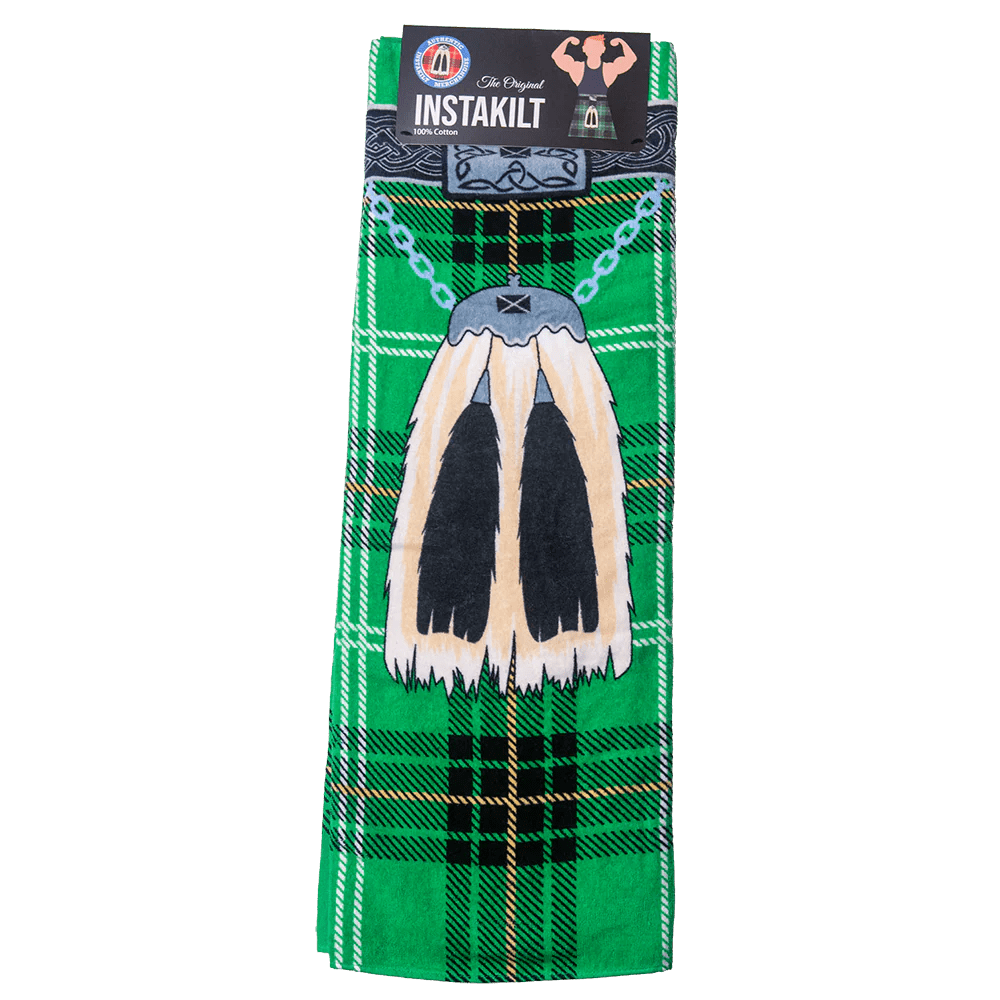 Original Instakilt Beach Towel – 100% Cotton Kilt Towel in Red, Blue, or Green (150 x 75cm) - Heritage Of Scotland - Green