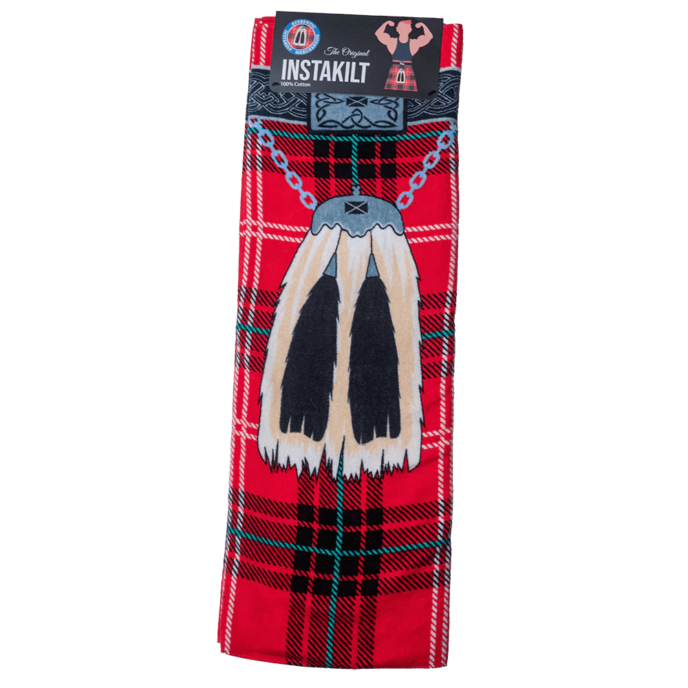 Original Instakilt Beach Towel – 100% Cotton Kilt Towel in Red, Blue, or Green (150 x 75cm) - Heritage Of Scotland - Red