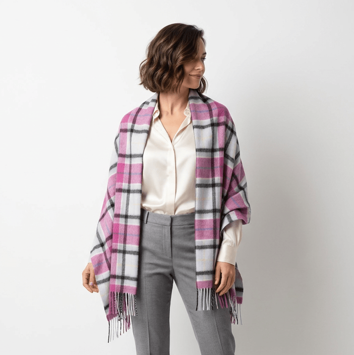 Premium 100% Cashmere Tartan Stole – Light Blue Check | Edinburgh Cashmere - Heritage Of Scotland -