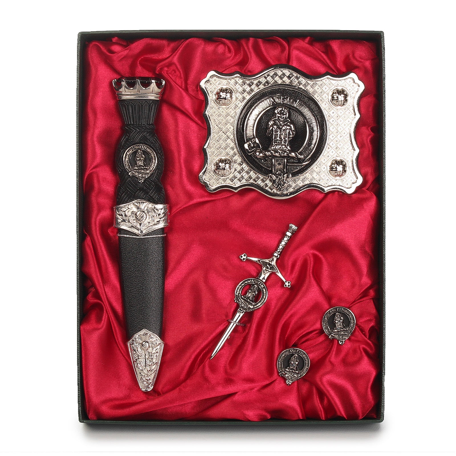 Ramsay Clan Badge, Kilt Pin, Lapel Pin, Cufflinks, Keyring/Key Fob & Gift Set — Fine Pewter by Art Pewter — Made in Scotland (Shiny Finish) - Heritage Of Scotland - Gift Set