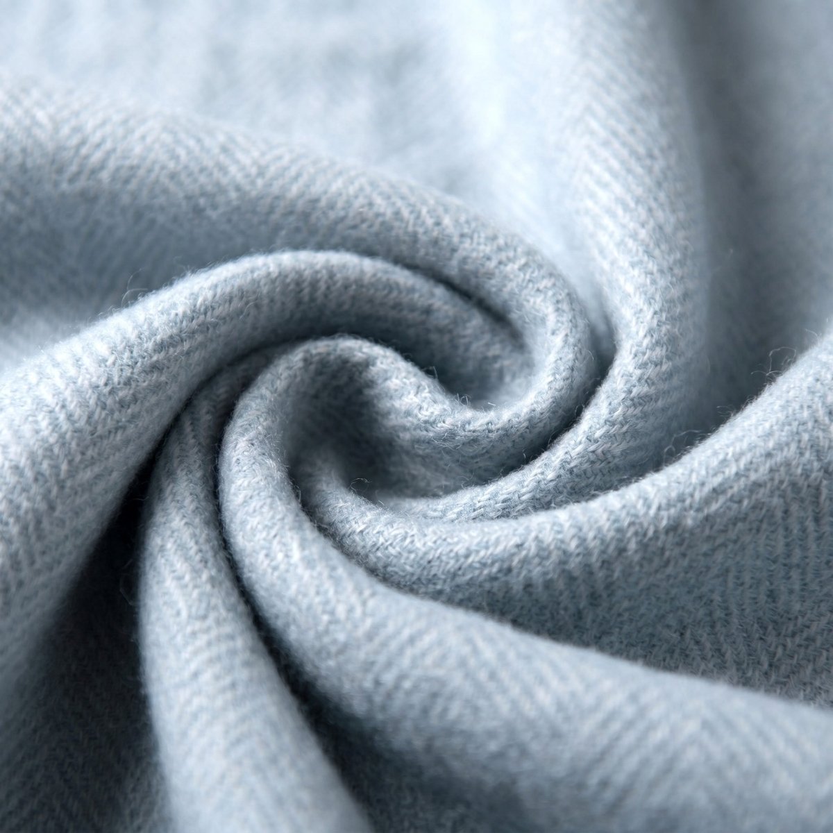 Recycled Wool Herringbone Blanket with Fringe – Soft Warm Throw - Heritage Of Scotland - Cornflower