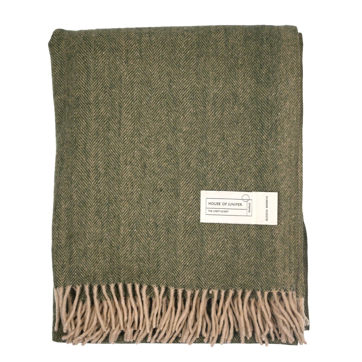 Recycled Wool Herringbone Blanket with Fringe – Soft Warm Throw - Heritage Of Scotland - Cornflower