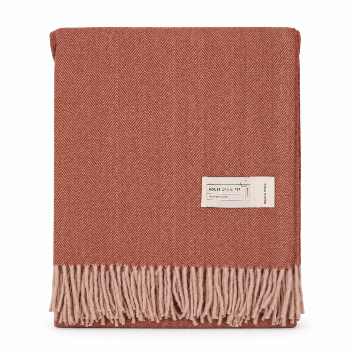 Recycled Wool Herringbone Blanket with Fringe - Soft Warm Throw - SPICE - Heritage Of Scotland -