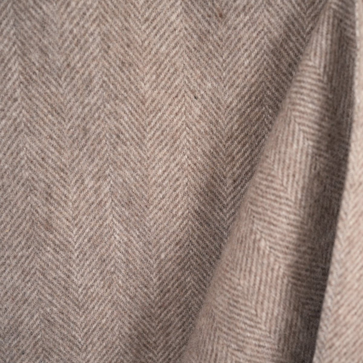 Recycled Wool Herringbone Blanket with Fringe - Soft Warm Throw - TAUPE - Heritage Of Scotland -