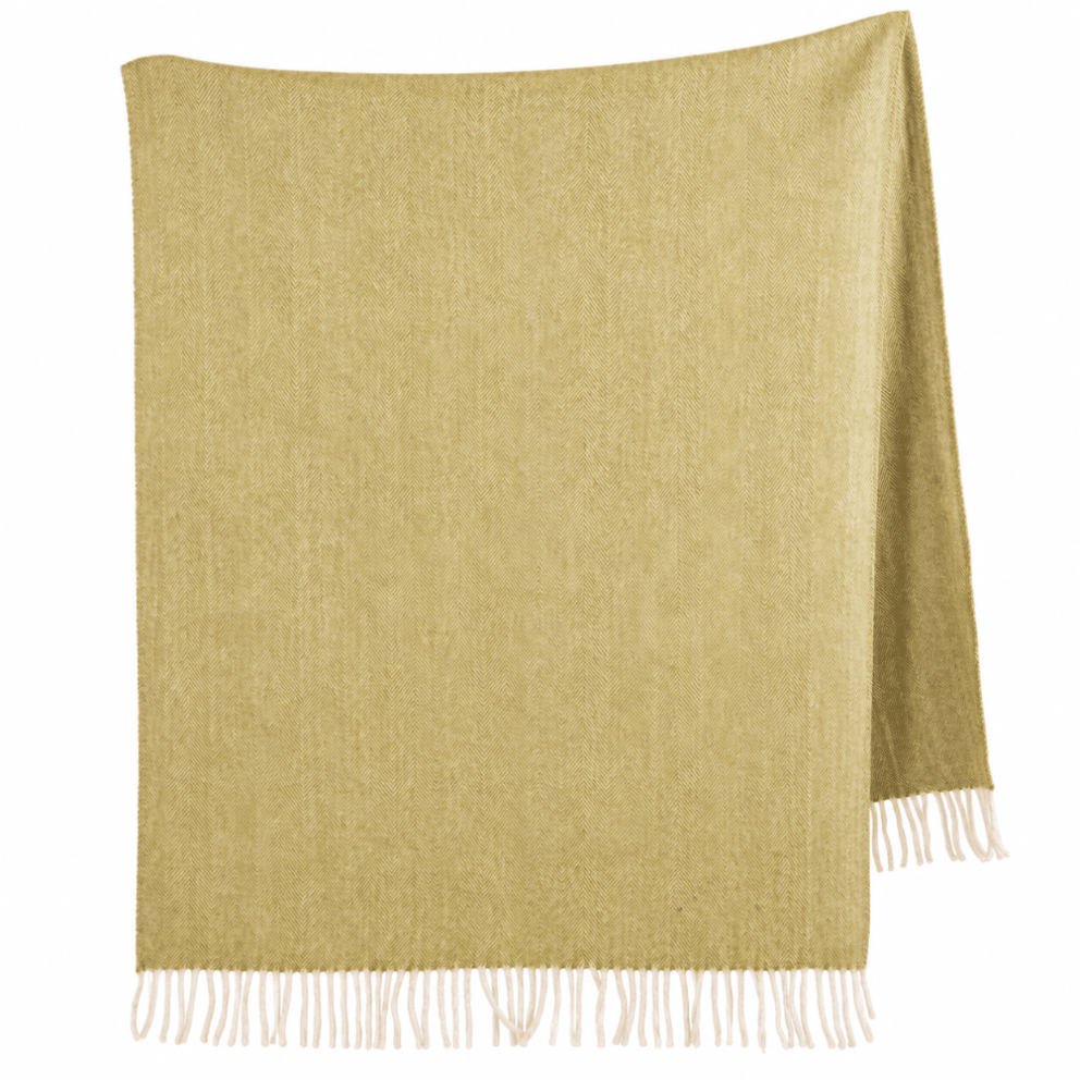 Recycled Wool Herringbone Knee Blanket – Pastel Fringed Throw - GREEN - Heritage Of Scotland -