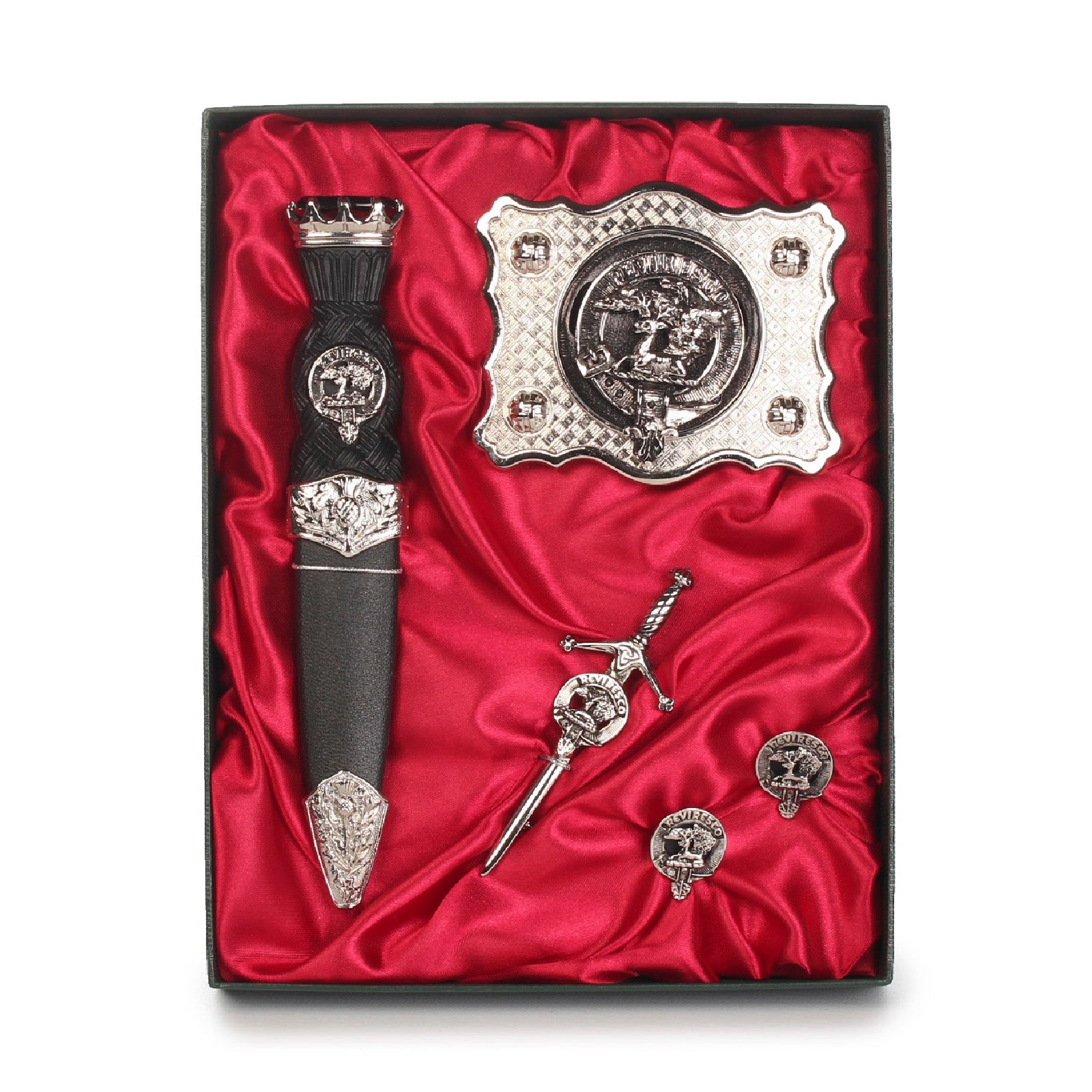 Scotland Map Clan Badge, Kilt Pin, Lapel Pin, Cufflinks, Keyring/Key Fob & Gift Set — Fine Pewter by Art Pewter — Made in Scotland (Shiny Finish) - Heritage Of Scotland - Gift Set