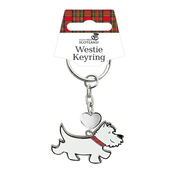 Scottish Keyrings – Glass - Look Saltire & Westies or Hand - Painted Westie - Heritage Of Scotland - Metal Hand - Painted Westie