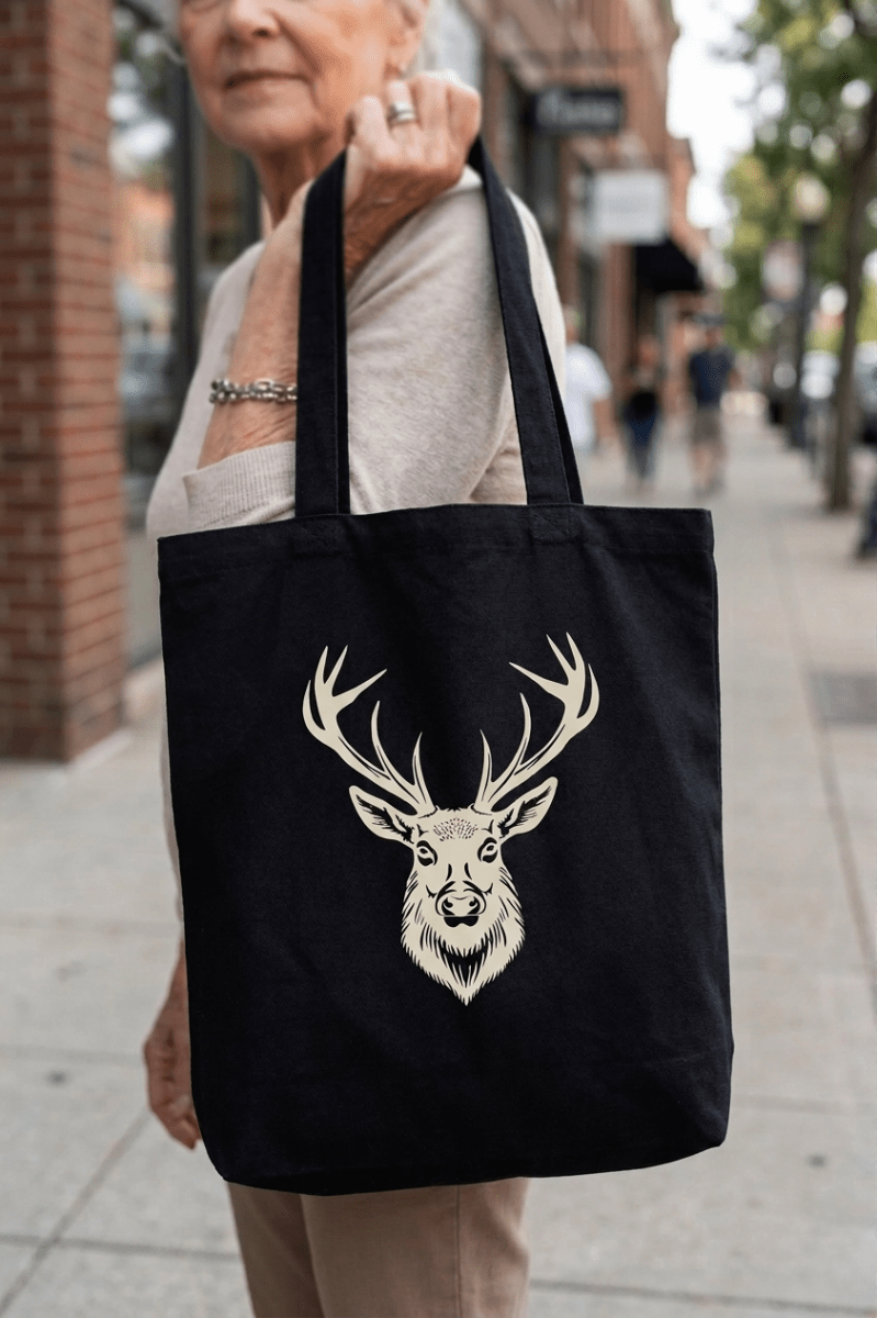 Scottish Stag Tote Bag – Black Cotton Reusable Shopping & Everyday Bag - Heritage Of Scotland -