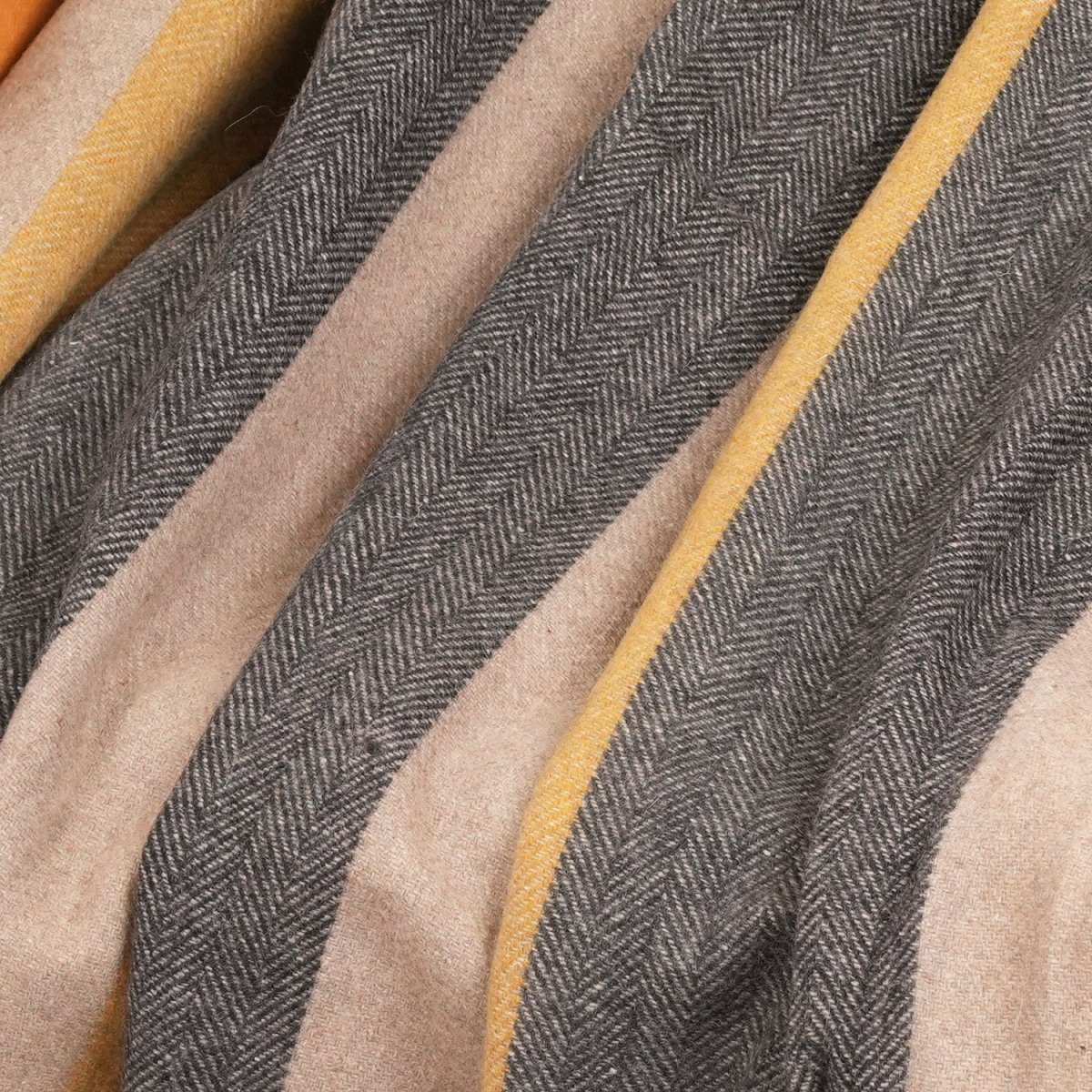 Stripe Herringbone Wool Blanket - Natural Taupe - Heritage Of Scotland -