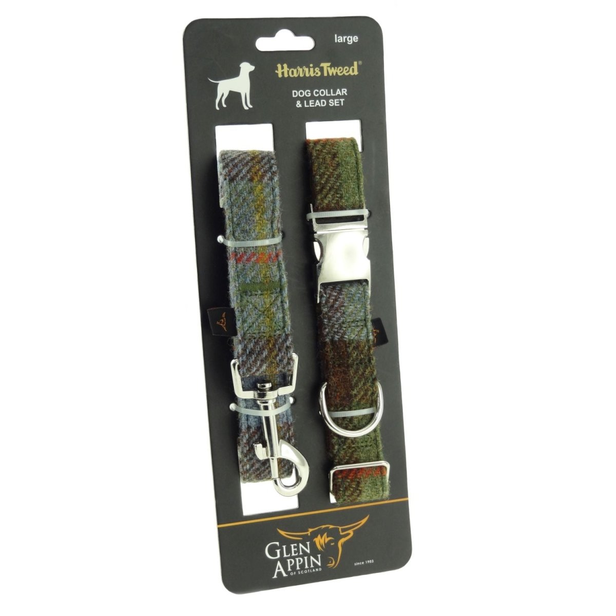 Stylish & Durable Luxury Harris Tweed Dog Collar & Lead Set in MacLeod Tartan (COL015) - Heritage Of Scotland - Large