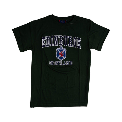 T-Shirt Emb. Edin/ Flag/ Shield/ Lion - Heritage Of Scotland - BOTTLE GREEN