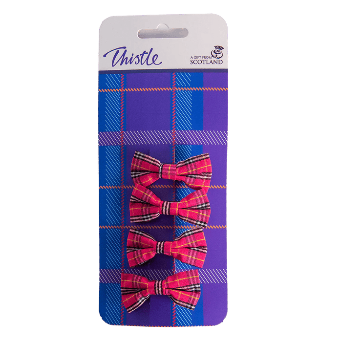 Tartan Bow Hair Clips – Set of 4 in Red, Purple, Green, or Pink Tartan - Heritage Of Scotland - Pink