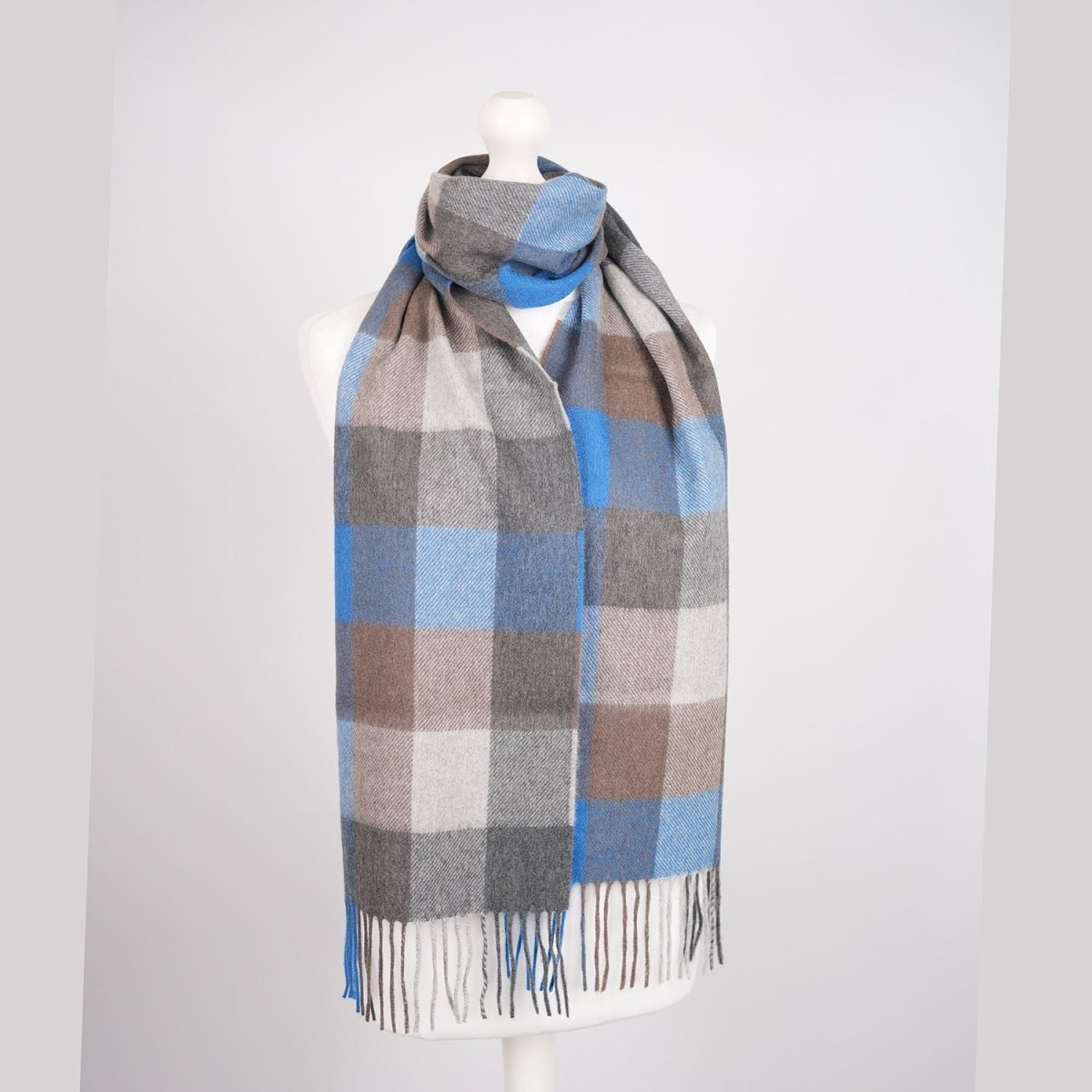 Tartan Weaving Mill 100% Pure Cashmere Scarf - Made in Scotland - Cool Azure Block - Heritage Of Scotland -