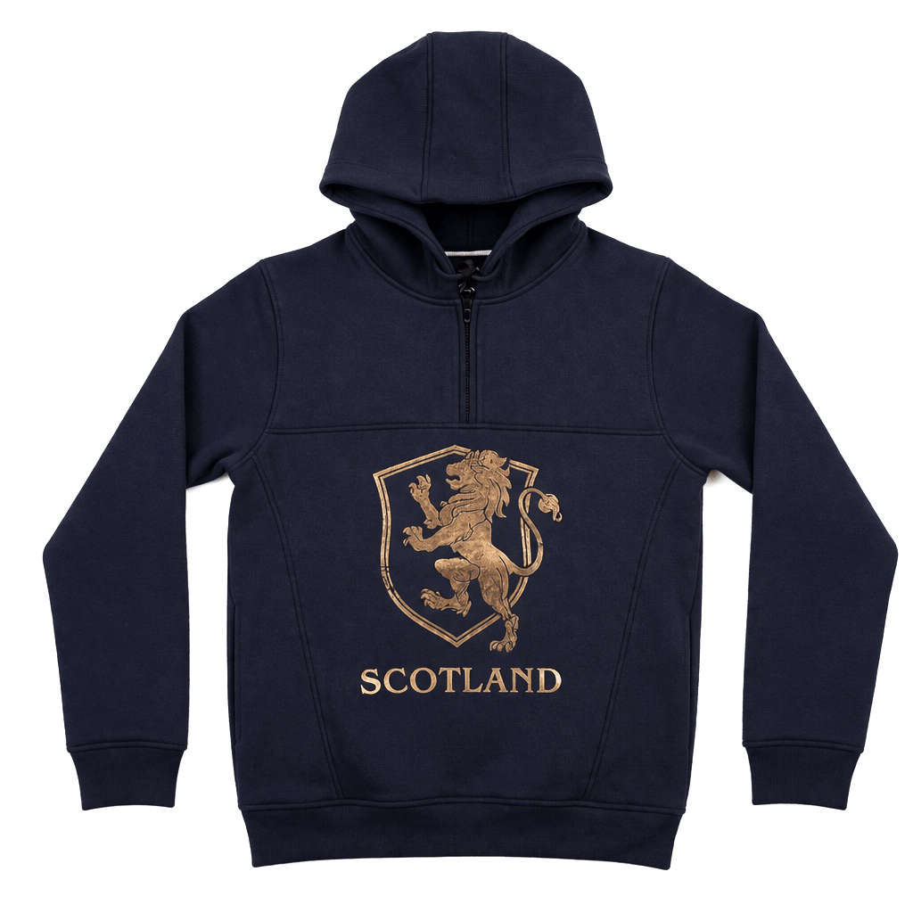 The Highland Heritage: Golden Lion Half - Zip Navy Hoodie - Heritage Of Scotland - NAVY / S