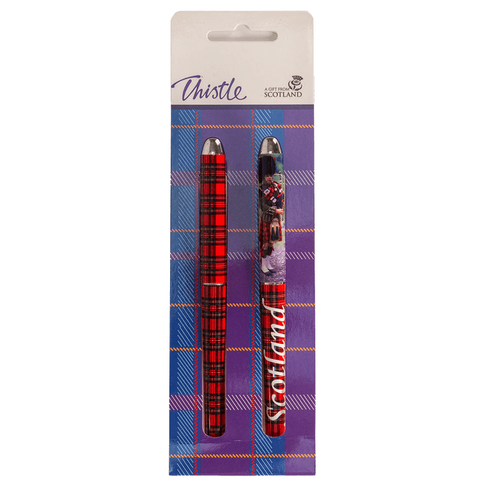 Twin - Pack Tartan Ball - Point Pens – Nessie, Piper, or Classic Red Tartan - Heritage Of Scotland - Tartan & Piper